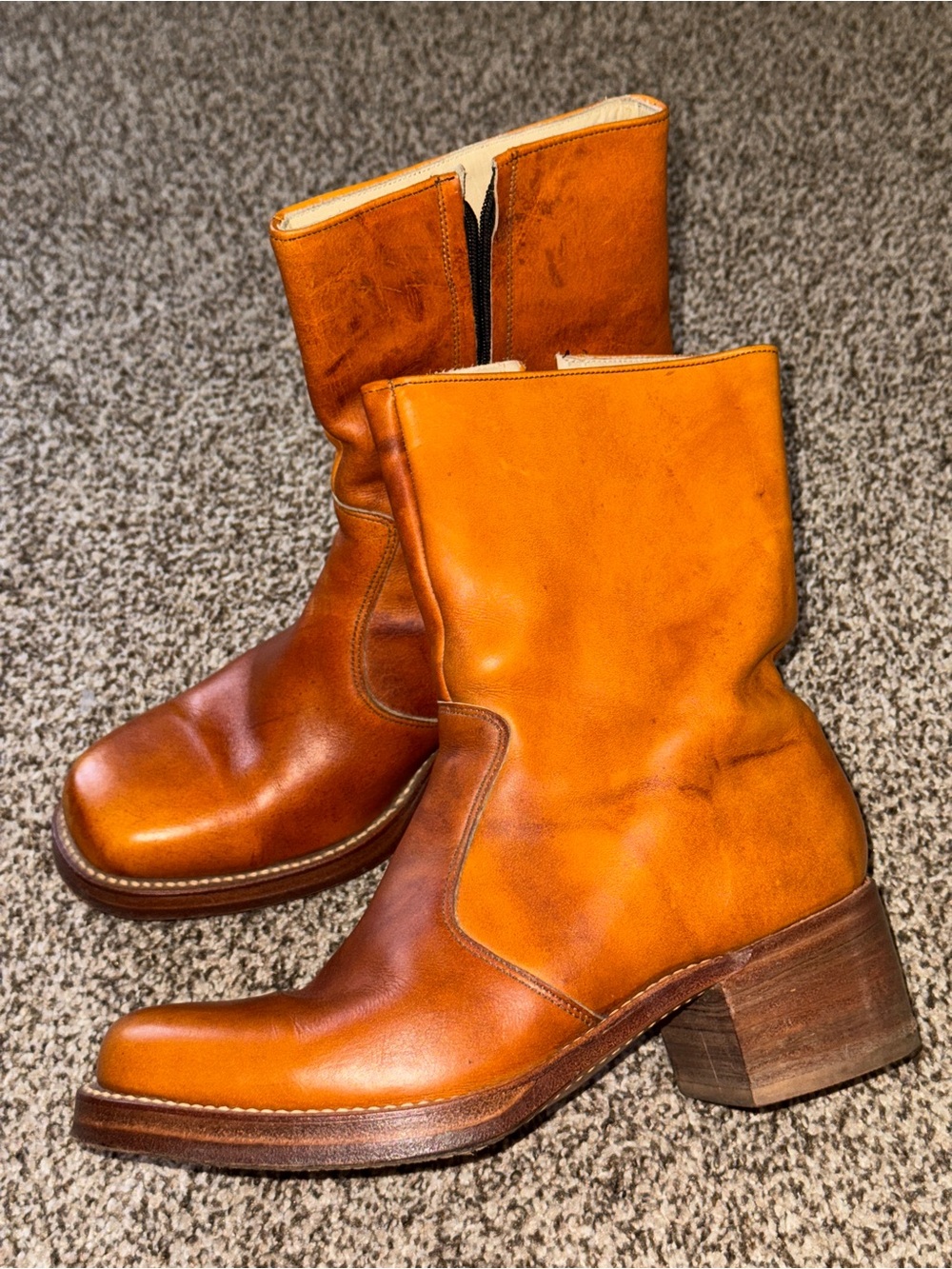 Vintage 70s Leather Cowboy Boots, Cute Shoes, Disco Era Size 9.5 Mens